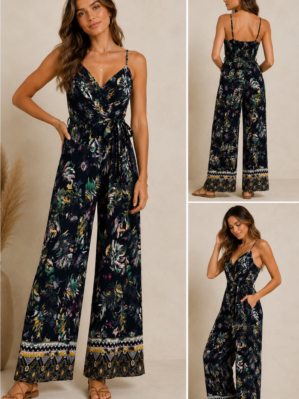 NWT Navy Mudd Tropical Floral Surplice Culotte Jumpsuit Medium